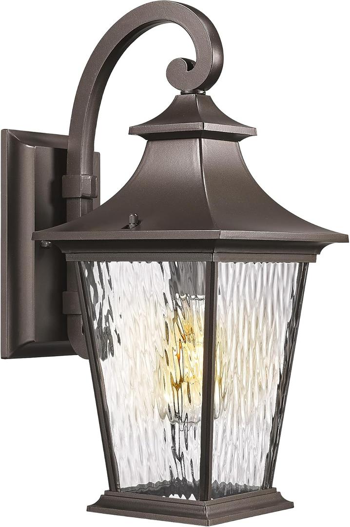 Emliviar 18.1" Outdoor Wall Light in Oil Rubbed Bronze Finish, Outside Wall Mount Light for Front Door, Water Ripple Glass with Die-cast Aluminum, 500181 ORB (Medium - 1 Pack)