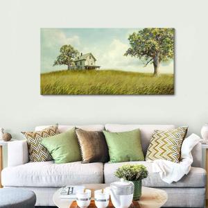 YCPRIMER Canvas Wall Art - Village Landscape Decor Retro Farmhouse Picture Yellow Tree Painting Artwork for Dinning Room, Living Room, Kitchen Decoration Size 2448Inch (24L" x 48W")