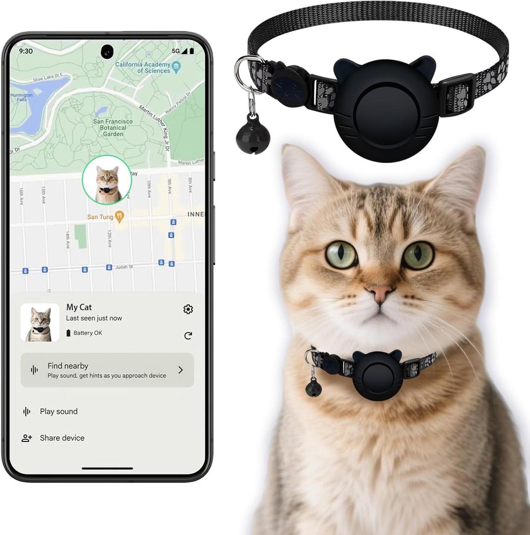 GPS Cat Collar Tracker  Bluetooth Pet Locator for Cats | Works with Android & Google Find My Device | Ideal for Pet Parents!