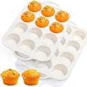 Fimary Silicone Muffin Pans for Baking 2 Pack, 2.8 Inch with Metal Reinforced Frame, Regular Size Nonstick Silicone Cupcake Pan 12 Cups for Baking Homemade Muffins, Cupcakes, Dishwasher Safe BPA Free