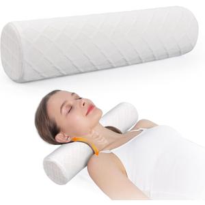 Cozyhealth Small Cervical Roll Pillow Memory Foam Neck Round Pillow, Cylinder Bolster Pillow for Sleeping, Round Neck Support Pillow for Head, Neck, Back, Legs and Yoga (White, Large - 4.7" H)