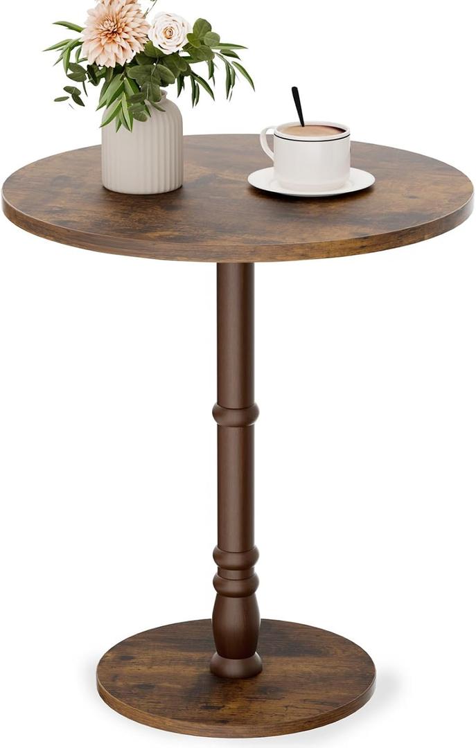 Homleke 16" Round Side Tables, Solid Wood Pillar with Wood Top & Base, Small Drink Accent Table for Living Room, Bedroom, Sofa & Office, Easy Assembly, Rustic Brown