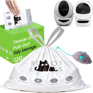 120 Tidy Draw-Pack Automatic Litter Box Bags Cat Litter Box Robot Model 5/4/3 Waste Bags, Tear-free, Sensor-compatible, Thick Heavy Duty Cat Litter Box Liner Bags 25.2 x 15.7 IN