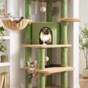 Globlazer Cactus Corner Cat Tree Tower with Scratching Post for Indoor Cats, 51in Multi-Level Cat Condo Tower with Large Hammock, Fan-Shaped Padded Perch, Spacious Cat Cave, Hanging Basket, C51, Green