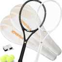 Tennis Rackets - Super Value Set with Pre-Strung, Comfortable Handle, 27'' Tennis Racquet for Beginner, Includes 4 Tennis Balls, 2 Overgrips and 2 Tennis Bag (White Black)