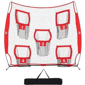 ZELUS 7 x 7ft Football Trainer Throwing Net | Training Target Practice with 5 Targets | Great for Quarterback | Includes Carry Bag (Red)