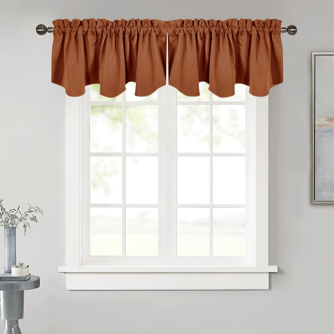 NICETOWN Burnt Orange Fall Valance for Kitchen, Blackout Curtain for Living Room Bathroom Farmhouse Country Rod Pocket Valance for Home Decor, 1 Panel, 52" Wide x 18" Long