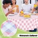 Smiry Plastic Table Cloth, Waterproof Vinyl Tablecloth with Flannel Backing, Wipeable Buffalo Plaid Table Cover for Picnic, Indoor and Outdoor (Pink & White, 60" Round)