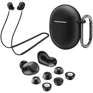 AHBTEYM Memory Foam Ear Tips for Pixel Buds Pro Silicone Case Cover with Keychain,Anti-Lost Strap,Anti-Slip Foam Tips for Pixel Buds Pro 3 Pairs S/M/L (Black Case+Black Strap+Black Eartip)