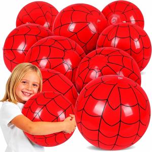SCIONE 12 Pack 12 Inch Red and Blue Web Beach Balls for Kids, Inflatable Balls for Pool Party Decorations, Spider Theme Birthday Favors & End of Year Student Gifts