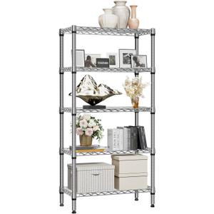 1250 lbs 5 Tier Shelf Metal Storage Shelves Shelving Wire Rack Heavy Duty Closet Organizers for Garage Kitchen Bathroom Laundry Chrome 13.8" D x 29.5" W x 59.5" H