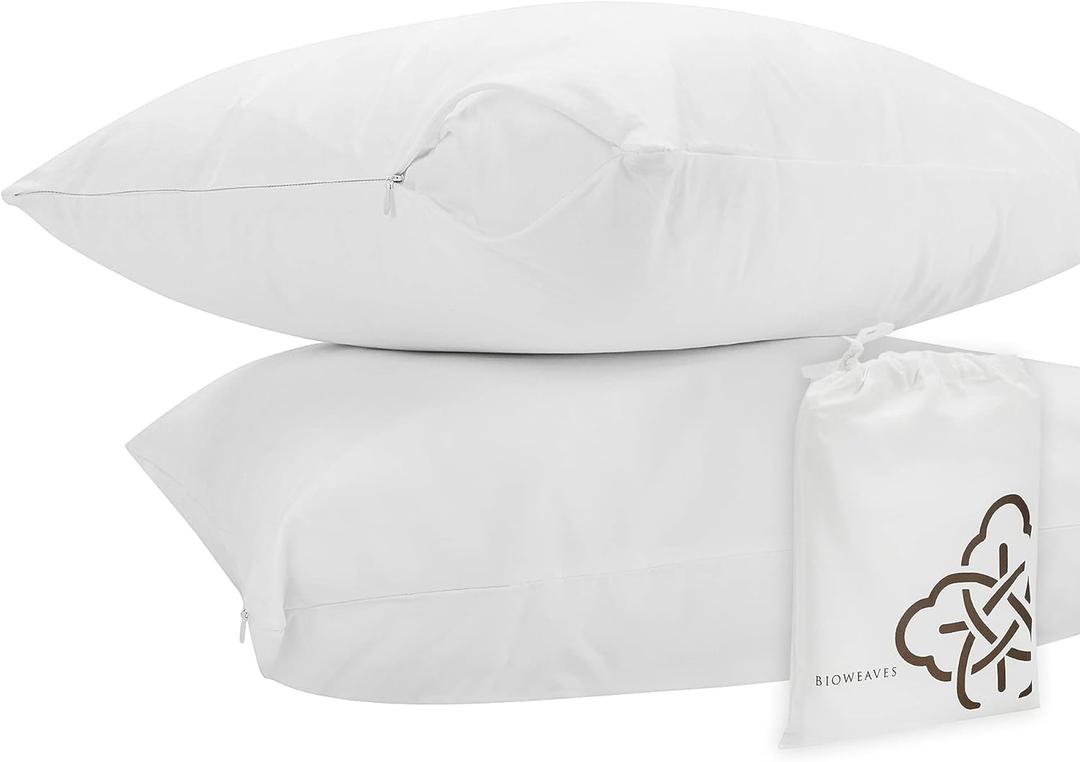 Bioweaves 100% Organic Cotton Breathable Pillow Protectors GOTS Certified with Zipped Closure – Standard, 20 x 26 inches, 2-Pack
