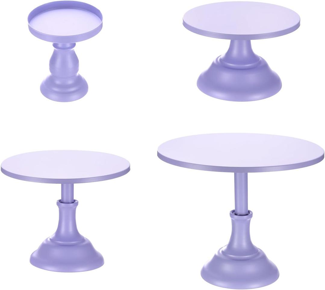 uxcell 4pcs Cake Stand Set, 3/8/10/12 Inch Metal Cake Stands Dessert Table Display Set for Dessert Table Wedding Birthday Party Supplies, Purple