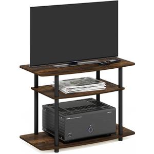 Furinno Turn-N-Tube TV Stand, 3-Tier No Tools Entertainment Center, TV Console for TV up to 32 Inch, for Living Room, Bedroom, Amber Pine