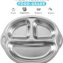 Mrs. Chou Stainless Steel Kids Plates Suction Plates Divided Baby Plates Toddler Plate, Ideal for Infant Baby-Led Weaning Bowls Non-Toxic Feeding Supplies Dishwasher Safe BPA-Free 100% Food-Grade