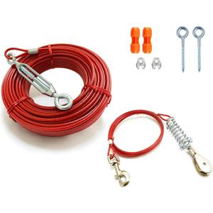 Heavy Duty Aerial Dog Tie Out Trolley System for Small to Large - Dog Run Cable 100ft /75ft Zipline with 10ft Runner Cable Great for Yard Camping Outdoor (Red, 75 ft for one up to 200 lbs)