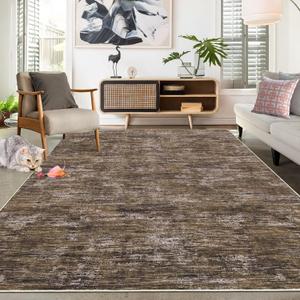 RUGSREAL Living Room Area Rug 9x12 Machine Washable Rug Non-Slip Stain Resistant Modern Abstract Bedroom Rug Contemporary Throw Floor Carpet for Dining Room Solid Area Rug for Home Office, Brown