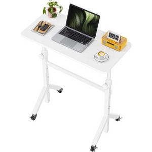 Marsail Mobile Stand Up Desk with Wheels, Adjustable Height Desk from 28.3″ to 46.5″, Rolling Standing Desk with Lockable Wheels, Portable Small Desk for Walking Pad and Treadmill, White, 31.5" x 15.7"
