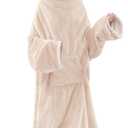 Wearable Electric Blanket with Foot Pocket and Sleeves, Heating Throw Blanket, 6 Heating Levels & Auto Shut Off, Machine Washable (Long, Beige)