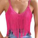 Womens Western Cowgirl Fringe Top - Country Concert Outfits Festival Tassel Hem Boho Rodeo Camisole Rave Tank Shirt (Small, Pink)