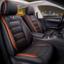 Comfortable Leather Auto Car Seat Covers 5 Seats Full Set Universal Fit (Black & Orange)