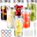 Mason Jars Wide Mouth 6 Pack, 24oz Glass Canning Jars with Airtight Lids, Brush, Labels - for Pickling, Fermenting, Food Storage, Overnight Oats & Preserves, Microwave & Dishwasher Safe