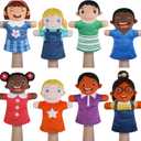 Poen 8 Pcs Hand Puppets Set for Kids Multicultural Hand Puppets Bulk Soft Plush for Toddlers Learning Interaction Suitable for Home Daycare School Classroom Role Play Fantoccini Theater Shows(Smile)