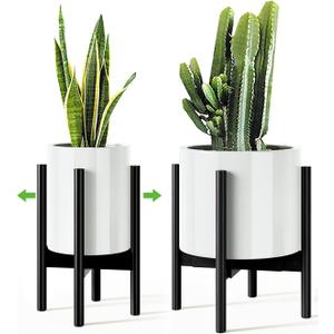 MUDEELA Adjustable Plant Stand Indoor, Bamboo Plant Stand 8 to 12 Inches, Single Floor Plant Stand for Indoor Plants, Bamboo Black Planter Stand for Indoor Plants, Pot Plant Not Included