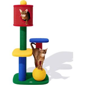 VETRESKA 48.4" Cat Tower, Multi-Level Cat Tree with Semi-Enclosed Sisal Cave, Sisal Scratching Posts and Cat Rest Platform, Indoor Cats Furniture Activity Center for Large Cats Kittens (Chroma-Top Enclosed Condo)