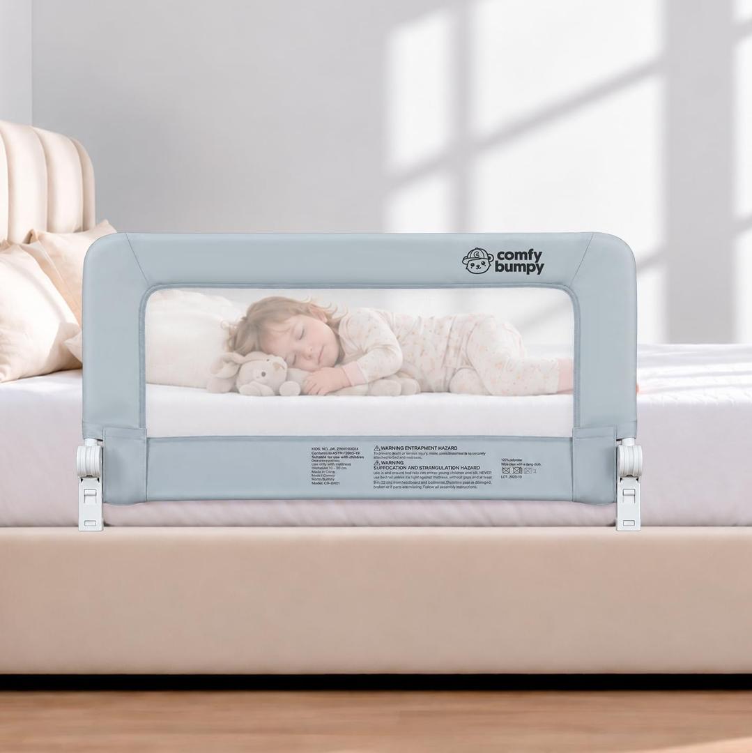 ComfyBumpy 1-Pack Bed Rail for Toddlers 35.5" L x 19.5" H | Toddler Bed Rails for Twin, Full & Toddler Bed Size | Swing Down Bed Rail Guard | Baby Bed Side Rail for Kids | Gray