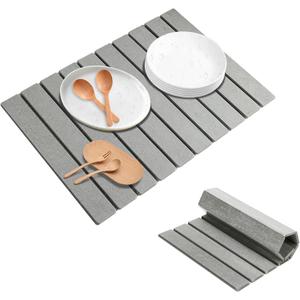 Large Stone Dish Drying Mat for Kitchen Counter, 24"(L)16"(W), Collapsible Quick Dry Mat with Superior Absorbency, Eco-Friendly Diatomaceous Earth Drying Mat for Dishes, Cups (Light Gray)