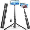 67" Selfie Stick Tripod, All in One Phone Tripod with Wireless Remote, Extendable Compact Tripods Portable Travel Stand for iPhone Android Selfie/Video Recording/Live Stream/Vlog (Black Silver)