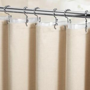 72x84 Tall 3 in 1 Linen Texture Shower Curtain with Liner, Cream/Beige | Long Size, 230GSM Heavy Duty Polyester, Waterproof Clear Liner, Weighted Hem, 12 Plastic Hooks, Hotel Style, Machine Washable