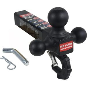 Patented Forged Trailer Hitch Tri-Ball Hitch with Hook: 3 Sizes in 1 Tow Ball Hitch, Fits 2-inch Hitch Receiver, Secure Locking Mechanism, Matt Black