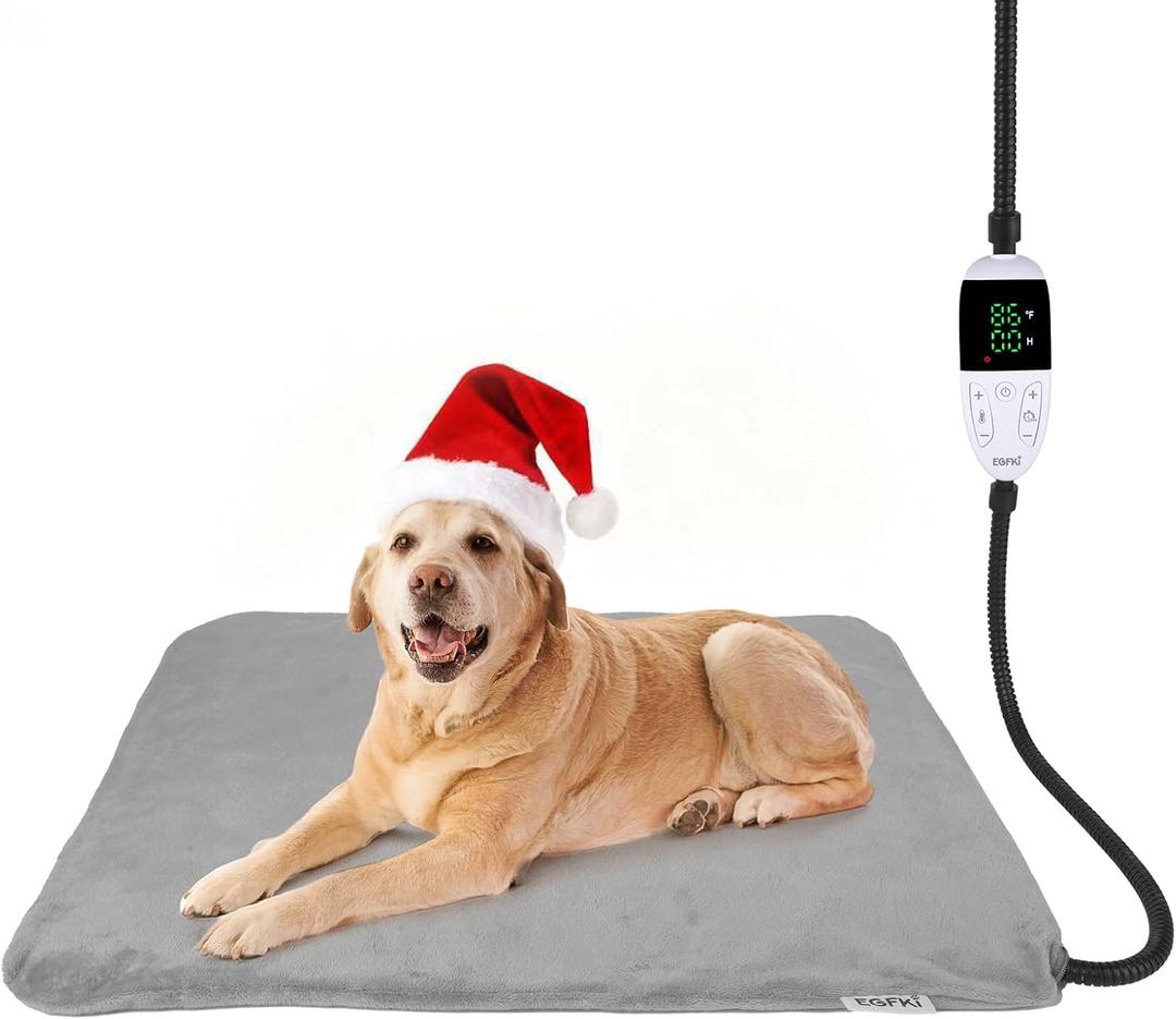 Ringco Large Dog Heating Pad with 12 Adjustable Temperature, Waterproof & Chew Resistant Pet Heating Pad with Timer, Heated Dog Bed with Fleecy Cover (L: 32 x 20)
