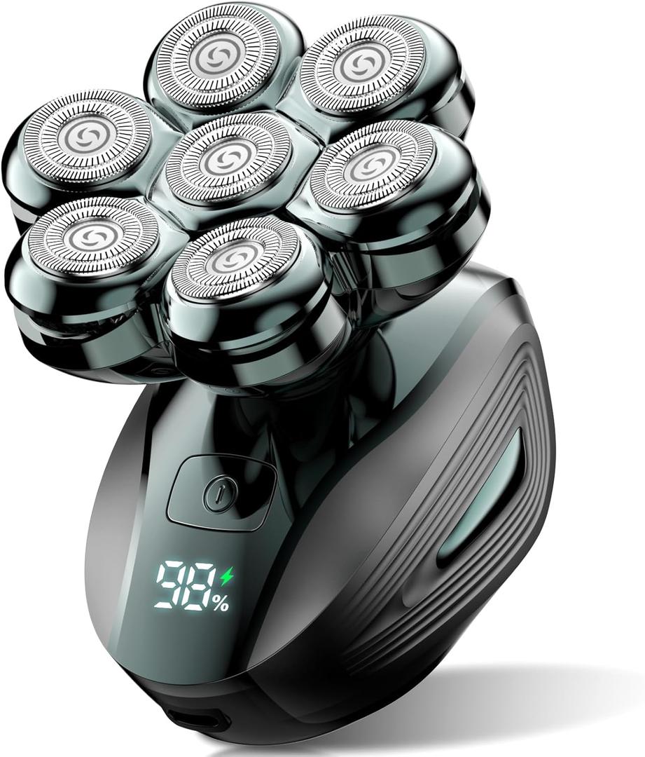 Cyruzi Head Shavers for Bald Men: 7D Floating Electric Razor with Magnetic Removable Head, IPX7 Waterproof Wet or Dry Shaver, LED Display & Type-C Fast Charging (Bottle Green)
