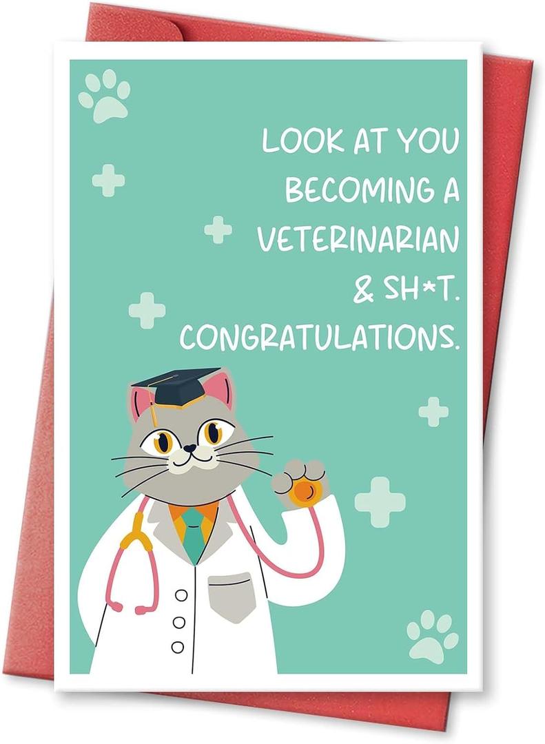 Funny Veterinarian Graduation Card for Men Women, Rude Congratulations Card for Vet School Graduates, Look at You Becoming a Veterinarian