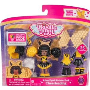 Royale High 3 School Spirit Fashion Pack: Cheerleading - Dark Series 1-1 Figure with 15 Accessories - Wings Become Rings - Virtual Item Code Included - Ages 5+, 20.32 cm