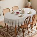 HOMBYS Ruffles Oval Tablecloth for Oval Table, 60 x 84 Inch Elegant Linen-Like Table Cover with Scalloped Edge, Perfect for Farmhouse & Rustic Dining Decor