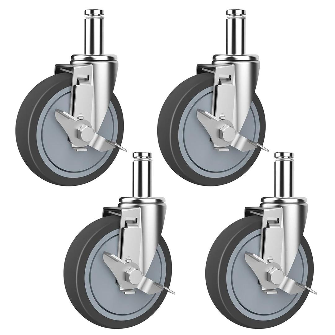 4-Inch Caster for Wire Shelving Racks, Heavy Duty Scaffolding Wheel with Brake, Set of 4 Metro Shelving Replacement Wheels(.864" x 2-3/16")