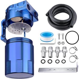 EVIL ENERGY Oil Catch Can, 300ML Universal Baffled Catch Can Kit with 5FT 3/8 Inch Hose, Aluminum Air Oil Separator Upgraded Internal Filter (Blue)
