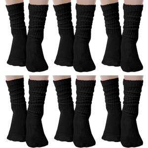 Bencailor 6 Pairs Women Slouch Fuzzy Socks Warm Cotton Scrunch Boot Winter Fluffy Slipper Socks (Black)
