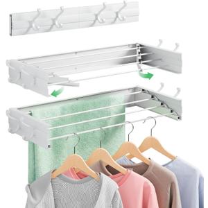 Foldable Wall Mounted Space-Saving Drying Rack, 23.5 In Rustproof Stainless Steel Laundry Hanger with 50 Lbs Heavy Duty Reinforced Rods for Wet Towels & Heavy Clothes, Fits Apartment Bathroom RV,White, 23.6'