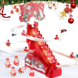 RCOOS Santa Climbing Toy Set Electric Light Slide Climbing Toys for Automatic Stairs,Playful Santa Race Game Christmas Roller Climbing Toys with LED Light and Music for Toddlers Boys Girls