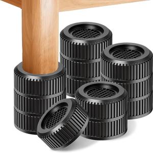 Round Bed Risers Furniture Risers Heavy Duty Anti-Slip Adjustable(1.3" - 3.7" Hgt) Bed Lifts Riser for Desk, Table, Couch, Sofa, Chair, Refrigerator & Washing Machine (3.7 Inch, Black, 4 Pack )