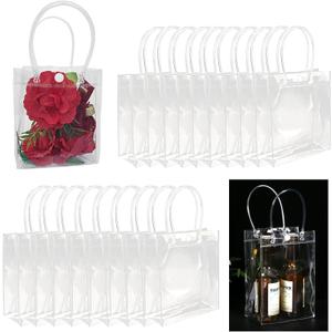 24Pcs Clear Reusable Birthday Gift Bag PVC Gift Bags Transparent with Handles Small Bag 6x5x 2.8 Inch Goodie Bag for Party Wedding Celebrations