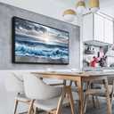 ERQINHUA Large Wall Decor For Bedroom Wall Art For Living Room Office Decor Blue Beach Sea Wave Paintings Sunrise Ocean Seascape Wall Pictures Canvas Artwork Modern Home Decor Black Frame 30x60 In