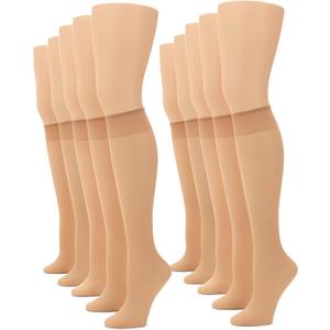 No nonsense Women's Sheer Knee Highs with Comfort Top Nylon Trouser Stockings Value Pack (Nude - 10 Pair Pack)
