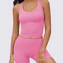 Aoysky Womens 2 Piece Workout Sets Cross Back Padded Halter Tank Tops High Waisted Biker Yoga Shorts Gym Outfits (Pink, XL)