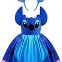Esvaiy Girls Hawaiian Dress Costume Halloween Blue Princess Mouse Dress with Headband Kids Birthday Party Cosplay Outfit, Size 130